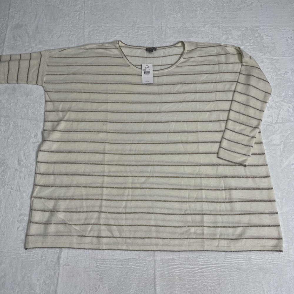 J.Jill Clear Cream Gold Wool Blend Long Sleeve Top Women's Sz L Crew‎ Neck NEW